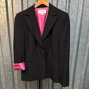 Liz Claiborne Black Pinstripe Blazer with Pink Lining Accents
